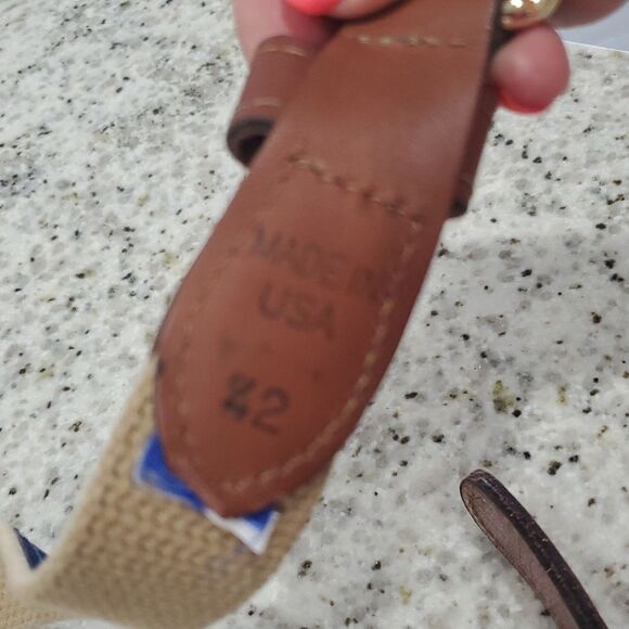 Nautical Theme Marlin Canvas, Leather Brass Mens Belt, Size 42 - Picture 5 of 6